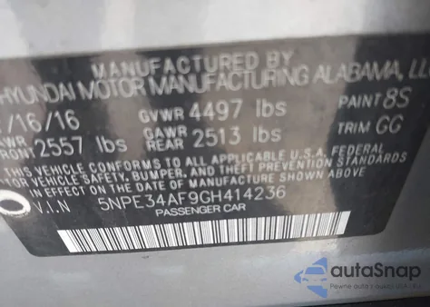 2016 Hyundai Sonata Sport из США, поврежденный, VIN 5NPE34AF9GH414236